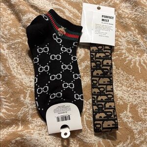 Stylish Black and Tan Patterned Socks and headband